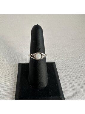 Silver Tone Faux Opal Ring Size 6 3/4 Costume Jewelry